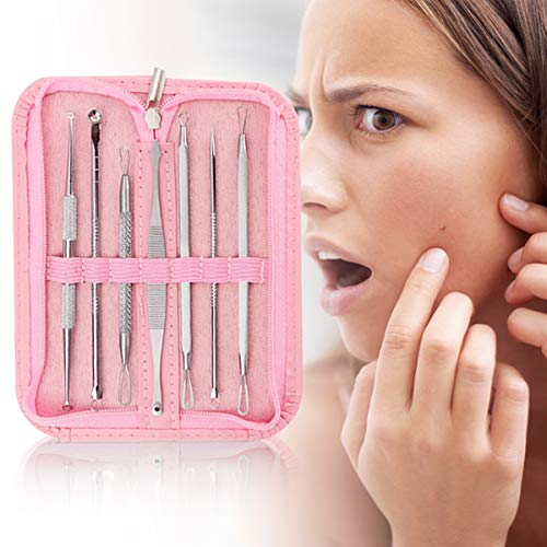 7 en 1 kit de herramientas extractor de espinillas para eliminar espinillas, tratamiento de herramientas para la eliminación de manchas de acné y espinillas y piel facial sin riesgos con (rosado)