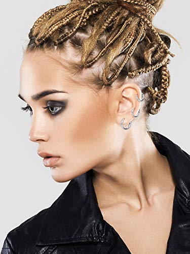 8 Pares de Pendientes de Aro de Cartílago Pendientes de Aro Pequeños de Acero Inoxidable Anillos de Labio Nariz para Mujeres Hombres (8 mm, 10 mm, 12 mm, 14 mm, Color Acero, Negro)