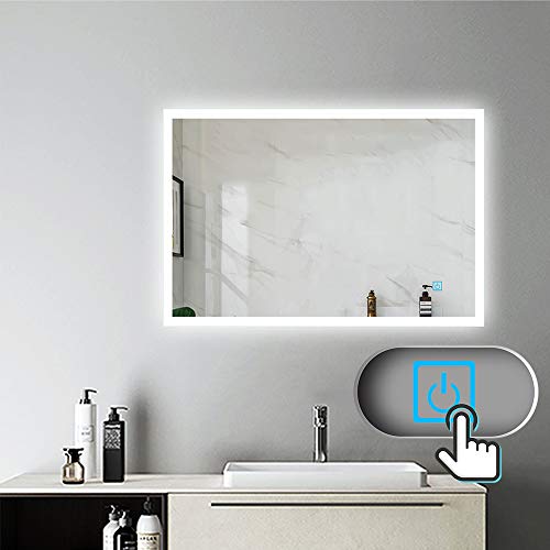 90x70cm Espejo Regulable de Hogar/de Baño con Función Antiniebla + LED Blanco Frío + Interruptor Táctil