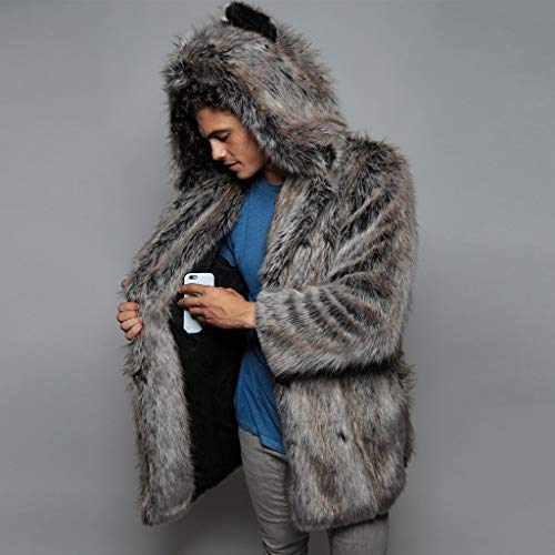 Abrigos Hombre Invierno Elegante Piel Sintética con Capucha Abrigo Vison Chaqueta Patrón de Tigre y Leopardo Cazadoras Gruesos Caliente Cárdigan Largo Moda Parka Yvelands(F,XXL)
