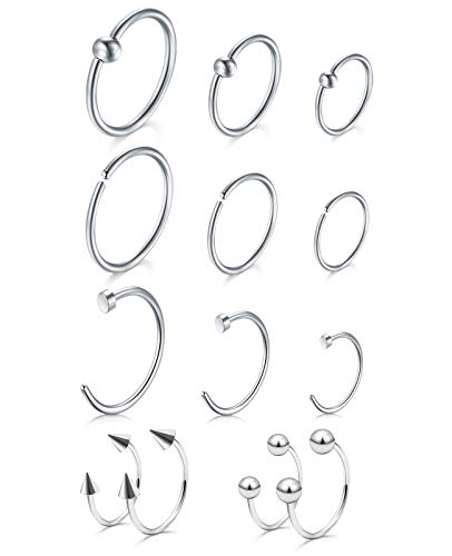 AceFun 20G Aro Nariz Anillos 13 Piezas Nariz Anillo Cartilago Tragus Helix Daith Pendientes Septum Piercing Labio Piercing Joyería