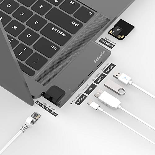 Adaptador Macbook Pro Compatible con Macbook air/Pro M1, Macbook Pro 2020-16, Macbook Air 2020/19/18. 7 en 2 hub usb c: Ethernet, Thunderbolt 3 USB-C, 4K HDMI, 2 * USB 3.0, lector de tarjetas SD / TF