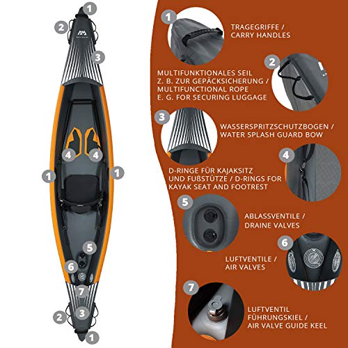 Aguamarina Kayak 1 Posto Tomahawk Air-375, Negro/Naranja, Uni