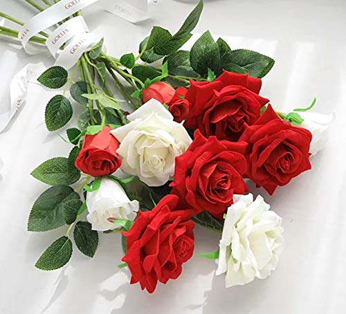 AIVORIUY 12 Piezas Flores de Rosas Artificiales, Artificial Rose Silk Flores de Seda Blossom Bouquet de Novia con Tallos para la Decoración de la Boda Hoteles en Hogar