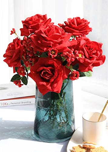 AIVORIUY 12 Piezas Flores de Rosas Artificiales, Artificial Rose Silk Flores de Seda Blossom Bouquet de Novia con Tallos para la Decoración de la Boda Hoteles en Hogar
