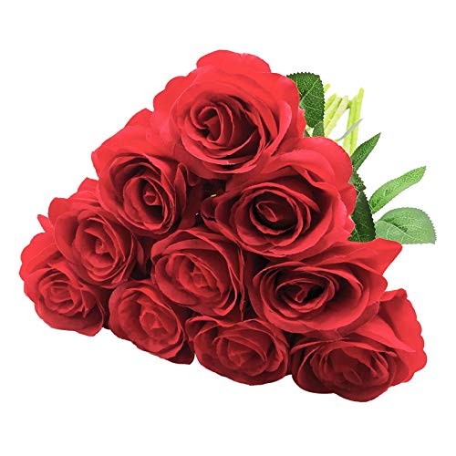 AIVORIUY 12 Piezas Flores de Rosas Artificiales, Artificial Rose Silk Flores de Seda Blossom Bouquet de Novia con Tallos para la Decoración de la Boda Hoteles en Hogar