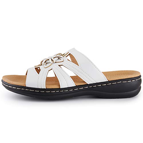 Alexis Leroy Zapatillas Moda Sandalias de flores de Patrón Punta Abierta para Mujer Blanco 37 EU