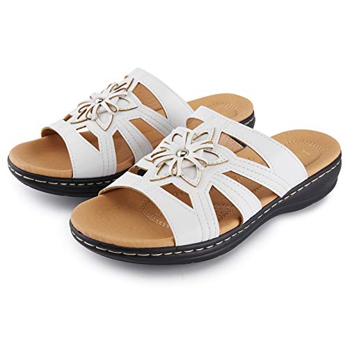 Alexis Leroy Zapatillas Moda Sandalias de flores de Patrón Punta Abierta para Mujer Blanco 37 EU