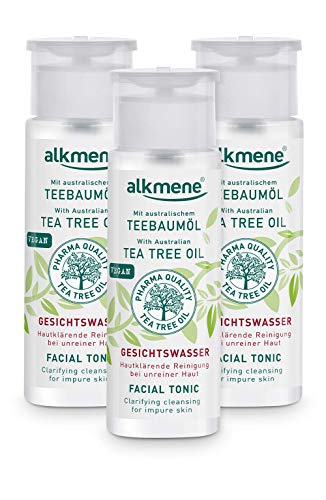 alkmene Agua micelar con aceite de árbol de té - Tónico facial para pieles con imperfecciones - desmaquillante anti espinillas, manchas y rojeces - limpiador facial vegano 3x 150 ml