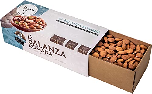 Almendra Marcona Cruda con Piel XL La Balanza Romana - Envase Sostenible de Cartón - 100% Natural - 1 caja de 800 gr de Almenda Marcona con Piel Tamaño XL