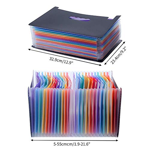 Amaza Clasificadores Carpetas de Acordeón, Colores Archivador Acordeon 24 Bolsillos, Separadores Archivador A4, Archivadores Escolares (Multicolor)