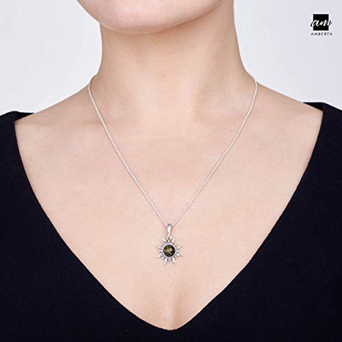Amberta - Colgante con ámbar báltico, diseño en forma de sol, hecho de plata de ley 925