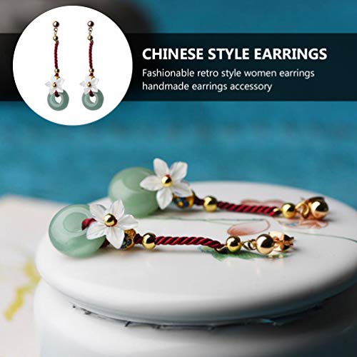 Amosfun 1 par de pendientes de flor de jade chino, pendientes de gota colgantes colgantes de piedras preciosas naturales