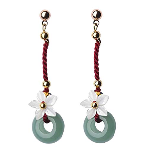 Amosfun 1 par de pendientes de flor de jade chino, pendientes de gota colgantes colgantes de piedras preciosas naturales