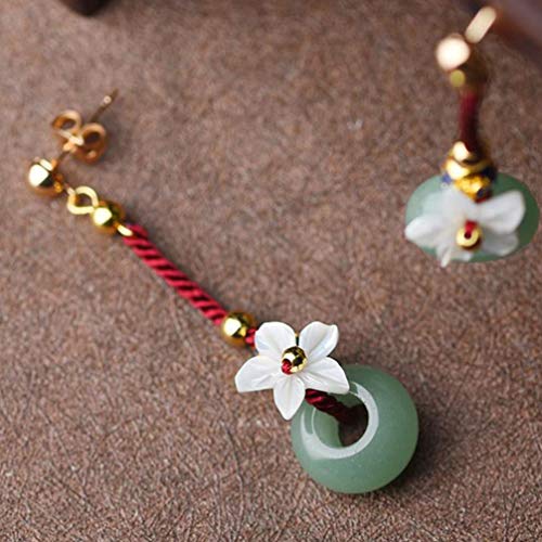 Amosfun 1 par de pendientes de flor de jade chino, pendientes de gota colgantes colgantes de piedras preciosas naturales