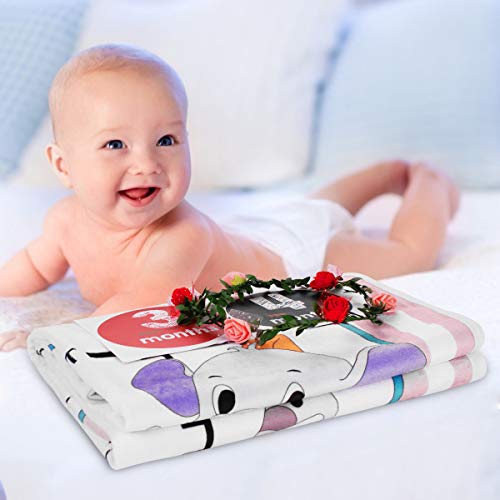 ANBET Manta Bebe Personalizada Recien Nacido Manta Meses Bebe Español Lncluye Pegatinas Mensuales y Corona de Flores Manta Cumple Mes Bebe Registre la Edad y el Crecimiento de Bebé 120 × 120 cm
