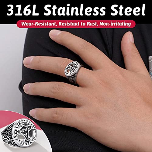 Anillos Nórdicos Vintage para Hombres y Mujeres Martillo de Thor Mjolnir Anillo Ancho Banda Acero Inoxidable 316L Talla 12 Joyería Vintage Familia Cuervo Odín Runas Alfabeto
