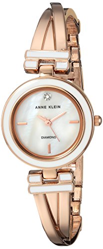 Anne Klein Women's AK/2622WTRG Diamond-Accented White and Rose Gold-Tone Bangle Watch