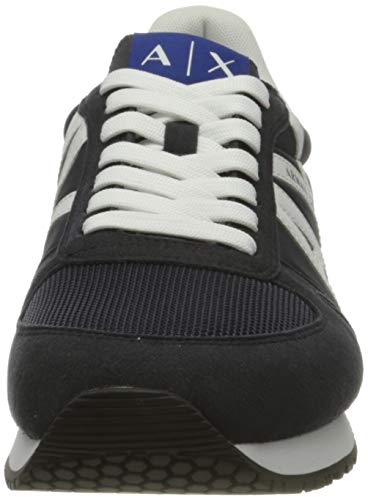 Armani Exchange Micro Suede Multicolor Sneakers, Zapatillas Hombre, Navy Optic White, 44 EU