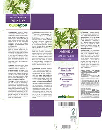 Artemisa común (Artemisia vulgaris) hierba con flores Tintura Madre sin alcohol Naturalma | Extracto líquido gotas 200 ml | Complemento alimenticio | Vegano