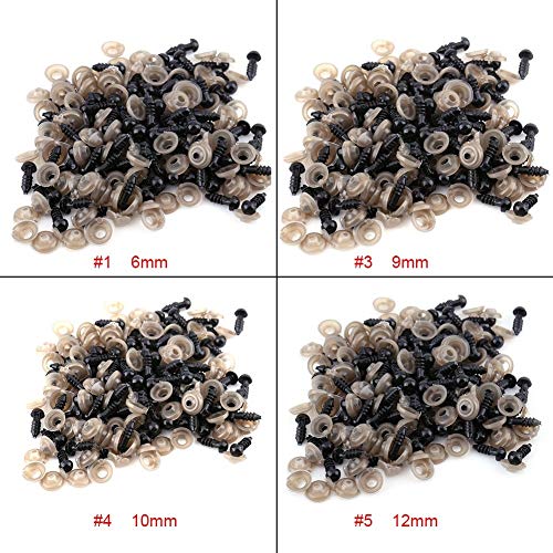 AUNMAS 100pcs 6/9/10 / 12MM Black Doll Safety Eyes Plastic W/Washer para Teddy Bear Felting Toys(4#)