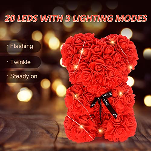AYUTOY Oso Rosa, 25cm Oso de Rosas Foam con Caja de Regalo y Lazo Oso Rosas Artificiales Regalo San Valentín, Enamorados, Aniversario, Amor, Cumpleaños
