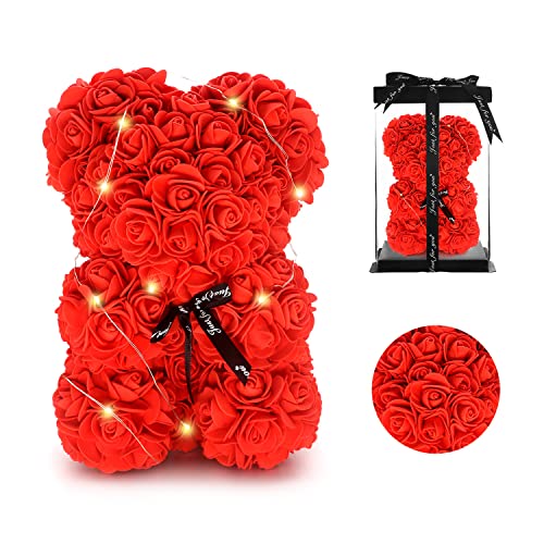 AYUTOY Oso Rosa, 25cm Oso de Rosas Foam con Caja de Regalo y Lazo Oso Rosas Artificiales Regalo San Valentín, Enamorados, Aniversario, Amor, Cumpleaños