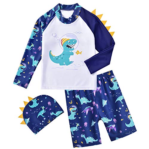 Bañadores para Bebé Niño Dinosaurios Traje de baño de 3 Pieza Rashguard Conjunto (Armada, 2-3 años)
