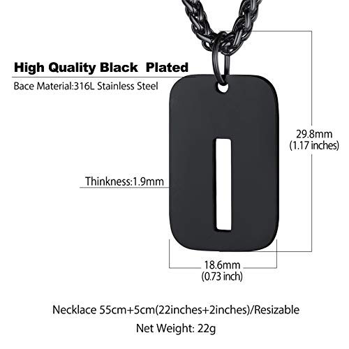 bandmax Collar Chapa Letra Colgante Militar con Inicial de Nombre Letra I Cadena Hombre Mujer Acero Negro