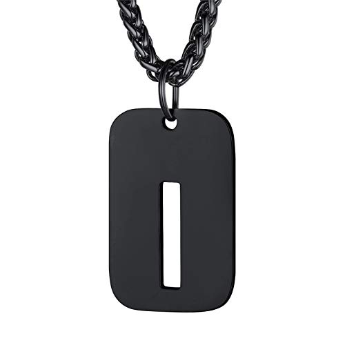 bandmax Collar Chapa Letra Colgante Militar con Inicial de Nombre Letra I Cadena Hombre Mujer Acero Negro