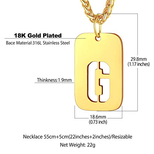bandmax Letra Oro Colgante Dog Tag en Cadena Acero Dorada Collar Militar con Letra G Inicial de Nombre para Hombres Mujeres