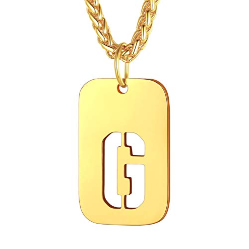 bandmax Letra Oro Colgante Dog Tag en Cadena Acero Dorada Collar Militar con Letra G Inicial de Nombre para Hombres Mujeres