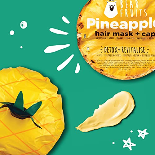 Bear Fruits, Piña, Detox & Revitaliza, Mascarilla Capilar + Gorro De Ducha, 20 ml