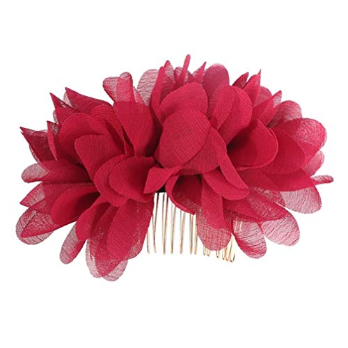 Beaupretty Nupcial Peine de Gasa Floral Peine Lateral Boda Decoración Del Cabello Vacaciones Vacaciones Fiesta Tocado para Mujeres Niñas (Rojo)