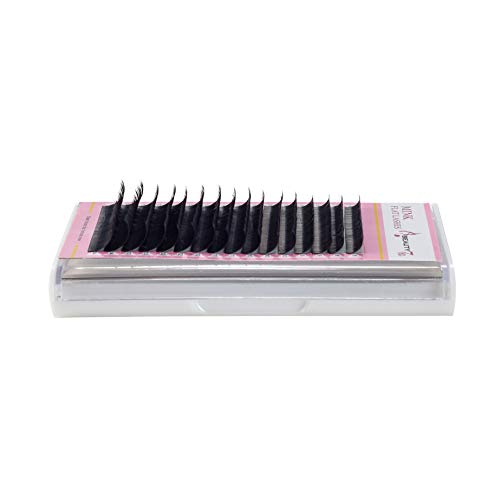 Beauty7 Mix Extensiones de Pestañas Postizas Natural D Curl 0.20mm Redondo Ordinario Suave Pestañas Individuales Plano Negro 8mm-14mm