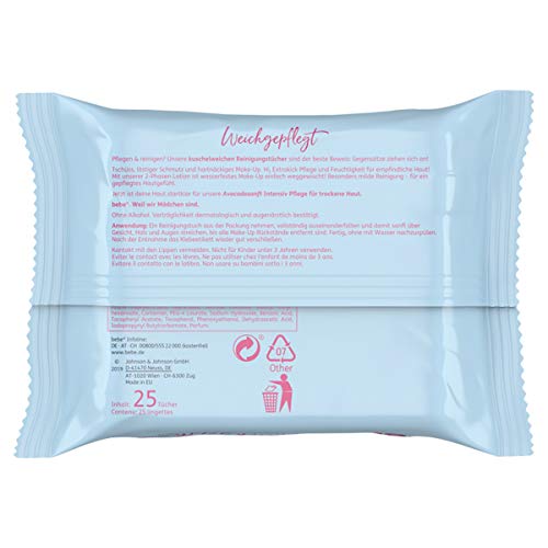 Bebe 5 in1 – Toallitas limpiadoras / toallitas desmaquillantes para piel delicada y seca , 6 envoltorios de 25 unidades