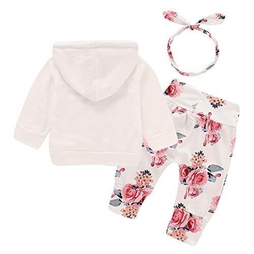 Bebé recién Nacido de Manga Larga con Capucha Floral Sudadera Tops + Pantalones Ropa Trajes (0-3 Meses, Blanco)