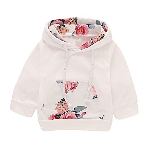Bebé recién Nacido de Manga Larga con Capucha Floral Sudadera Tops + Pantalones Ropa Trajes (0-3 Meses, Blanco)