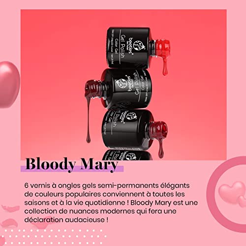 Beetles Esmaltes Semipermanentes de Uñas en Gel, juego de geles de esmalte de uñas de 6 colores 7.5 ml, se seca bajo lámpara UV/LED manicura rojo brillante regalo San Valentín para mujeres y hombres