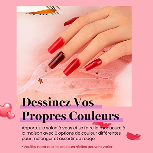 Beetles Esmaltes Semipermanentes de Uñas en Gel, juego de geles de esmalte de uñas de 6 colores 7.5 ml, se seca bajo lámpara UV/LED manicura rojo brillante regalo San Valentín para mujeres y hombres