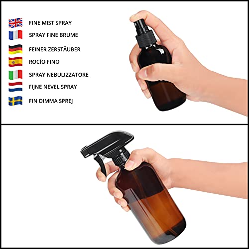 Belle Vous Set Bote Spray Pulverizador Cristal Ámbar (Pack de 8) 57 - 455 ml Variadas Botella con Rociador Vacías con Etiquetas y Tapas – Aceites Esenciales, Limpieza, Aromaterapia, Perfume