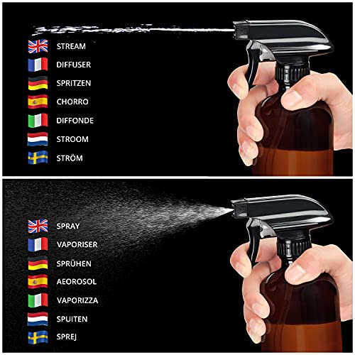 Belle Vous Set Bote Spray Pulverizador Cristal Ámbar (Pack de 8) 57 - 455 ml Variadas Botella con Rociador Vacías con Etiquetas y Tapas – Aceites Esenciales, Limpieza, Aromaterapia, Perfume