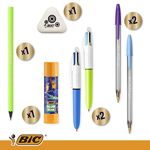 BIC Calendario Adviento, 24 artículos, 2 Cristal Fun/Lápiz Fluo/6 Ceras/6 Magic Felt/3 Marcadores/Pegamento/Goma/2 Mini 4 Colores/24 Tarjetas/20 Adhesivos