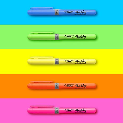 BIC Highlighter Grip Marcadores de Punta Biselada Regulable - Colores en Tonos Intensos y Pastel, Pack de 12
