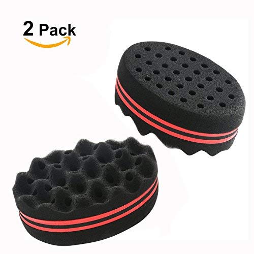 Binnan 2 Pcs Cepillo de Esponja para Cabello Rizos, Grandes Agujeros Cepillo de Pelo Esponja, Esponja Rizador para Afro Pelo, Herramienta de Belleza, Negro
