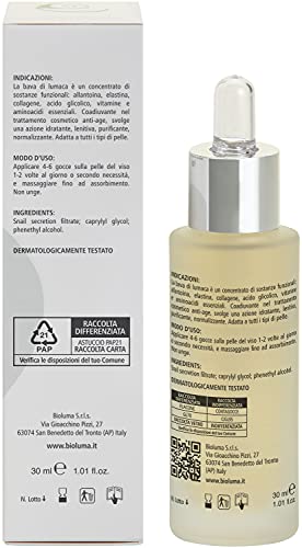 Bioluma Baba de Caracol Pura 100% Hidratante Antiedad Calmante Purificante Suero Adyuvante Tratamiento Antiarrugas Piel Seco Graso Normal Mixta Hombre Mujer para Rostro Cuello Escote 30ml