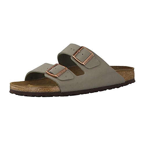 Birkenstock Arizona Birko-Flor Nubuck, Sandalias de Punta Descubierta Unisex Adulto, Beige (Grau (Nubuk Stone), 43 EU