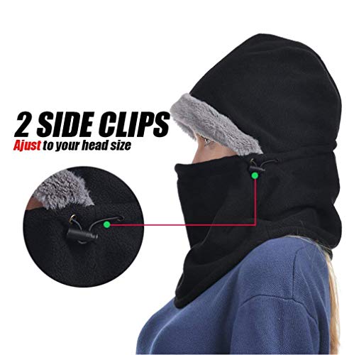 Black Winter Hats for Women Fleece Balaclava Hood Thermal Womens Balaclavas Ear Warmers Ski Face Cover Mask Neck Protective Headgear Cap Snowboard Weather Outdoor Fashion Gifts Ladies Men Warm Hat