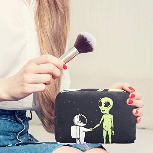 Bolsa de Maquillaje Extraterrestres astronautas espaciales Bolsa Cosmetica Portátil Viaje de Maquillaje Organizador Bolsa de Almacenamiento de Maquillaje 18.5x7.5x13cm