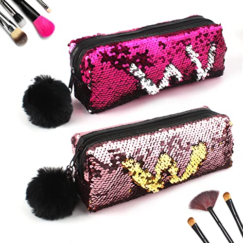 Bolso De Cosméticos Sirena 2 Pcs Lentejuelas Reversibles Estuche De Lápices Para Estudiantes Estuche De Lentejuelas Para Chicas Mujeres